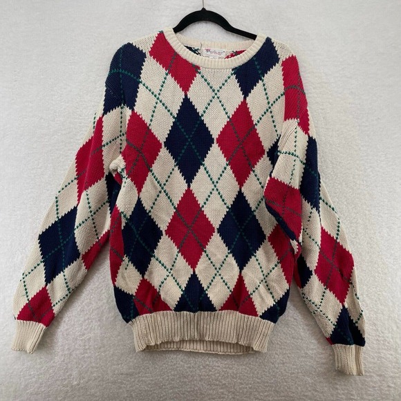 Parker of vienna Mens sweater size large Diamond pullover golf Red chunky knit - Picture 1 of 8